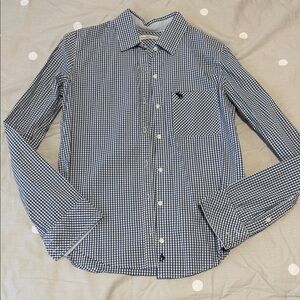 Abercrombie & Fitch Navy and White Gingham Button-Down Shirt